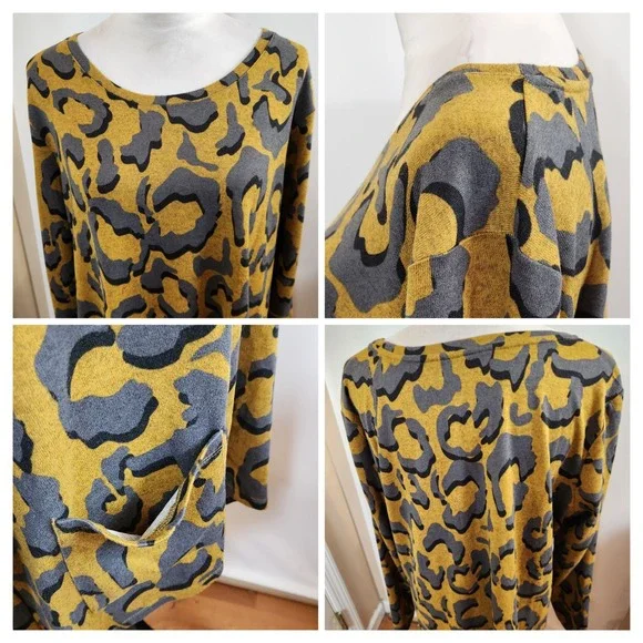 LOGO Lori Goldstein Leopard Print Tunic Top Womens XL‎ Long Sleeve Pockets Cozy - Picture 7 of 8